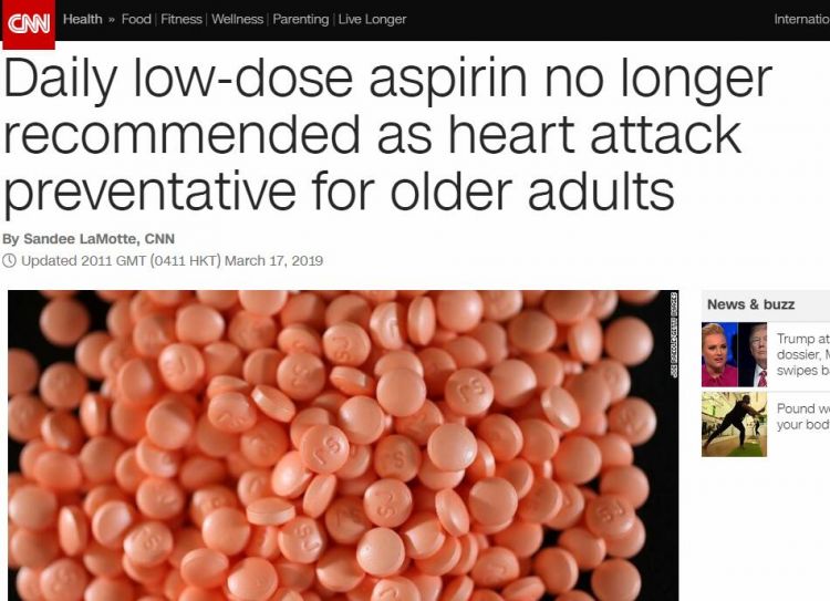 美国心脏病学会：不建议健康老年人服用低剂量阿司匹林预防心脏病