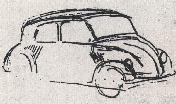 希特勒亲笔绘制的“大众化”车的草图