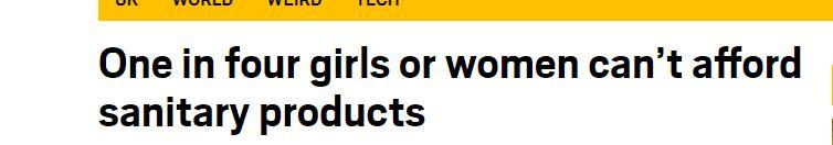 英国人连卫生巾都用不起了？超四分之一女性被曝买不起卫生巾